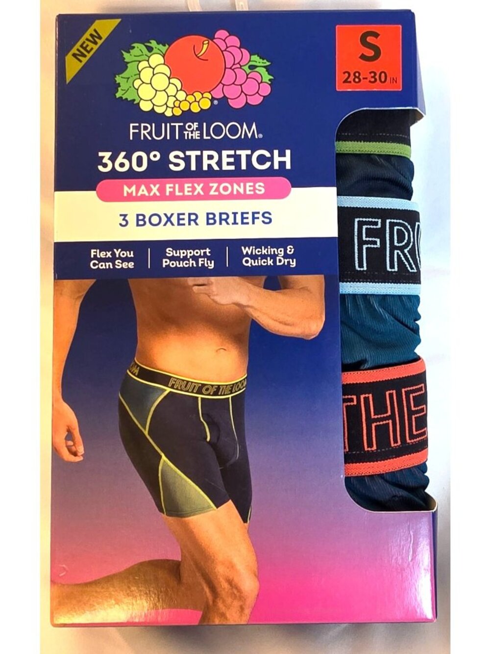 Fruit of the Loom 360 Stretch Max Flex Boxer Briefs 3 Pack Size S Performance